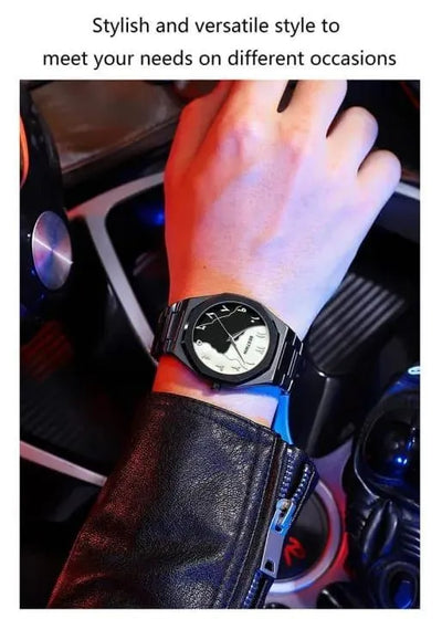 Men's Carbon Fiber Watch Black Marble Dial Chronograph